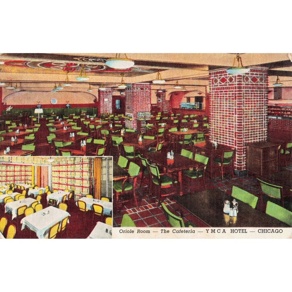 Vintage Chicago YMCA Hotel Oriole Room Cafeteria Linen Postcard Curt Teich VG+ - Picture 1 of 2